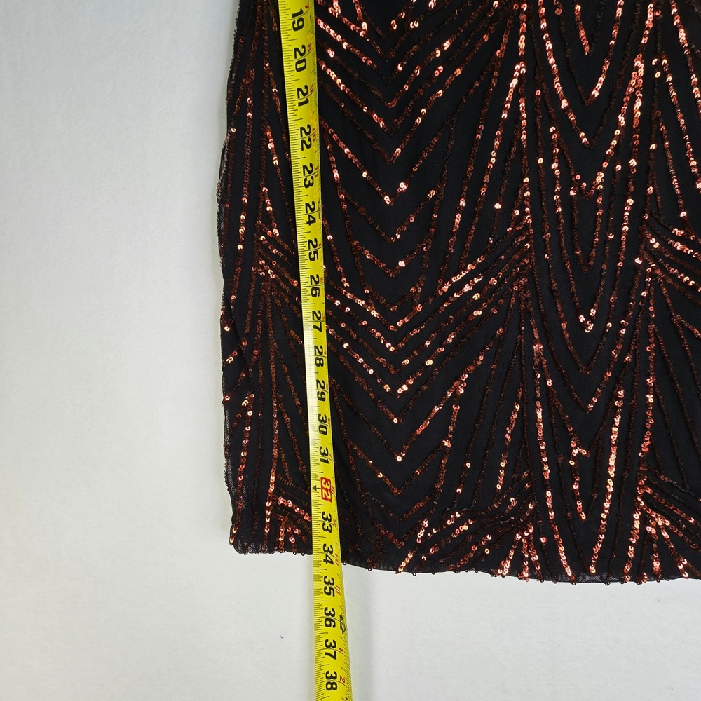 Iris Black Copper Sequin Chevron Bodycon Mini Dress Short Sleeve Medium - Picture 7 of 9